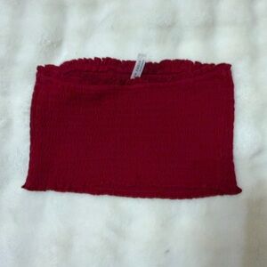 American Eagle Outfitters Red Smocked Tube Crop Top